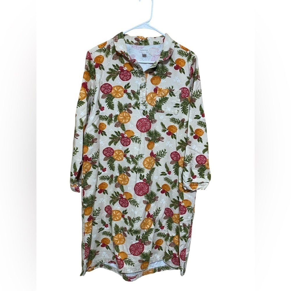 Garnet Hill 100% Organic Cotton Flannel Sleep Shirt, Size Medium.